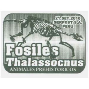 Fossil of Thalassocnus littoralis on postmark of Peru 2010