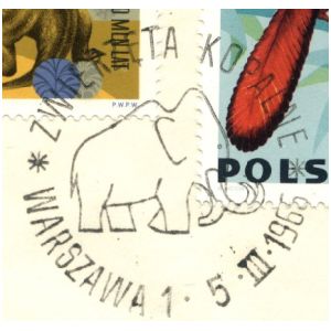 Mammoth on commemorative postmark of Poland 1966