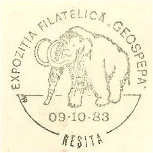 Mammoth on commemorative postmarks of Romania 1983