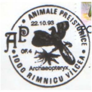 Archaeopteryx on commemorative postmarks of Romania 1993
