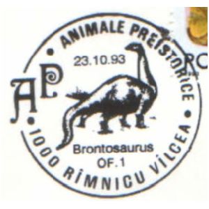 Brontosaurus on commemorative postmarks of Romania 1993