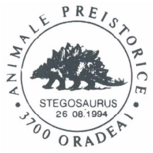 Stegosaurus dinosaur on commemorative postmarks of Romania 1994