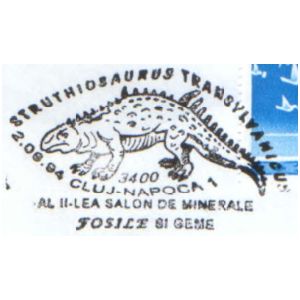 Struthiosaurus transsylvanicus dinosaur on commemorative postmarks of Romania 1994