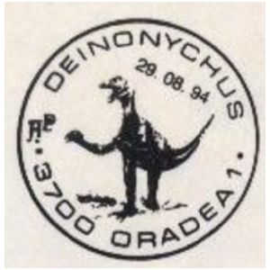 Deinonychus dinosaurs on commemorative postmarks of Romania 1994