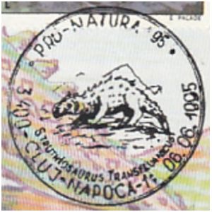 Struthiosaurus transsylvanicus dinosaur on commemorative postmarks of Romania 1995