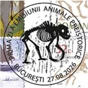 Skeleton of a cave bewar on commemorative postmarks of Romania 2026