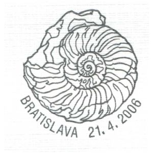 Fossil of Ammonite on commemorative postmark of Slovakia 2006