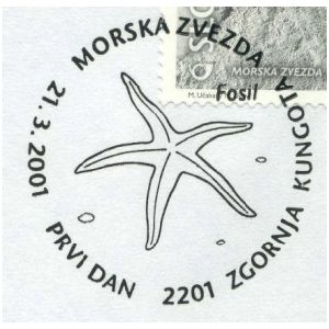 Startfish fossil on commemorative postmark of Slovenia 2001