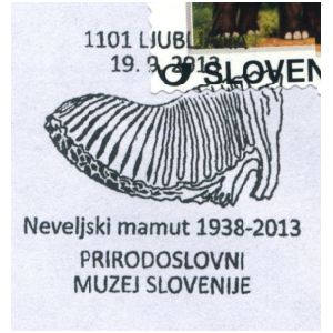Mammoth tooth on commemorative postmark of Slovenia 2013
