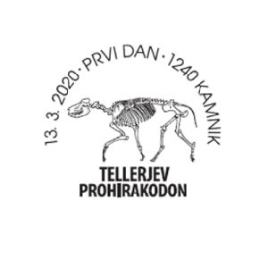 Prohyracodon telleri fossil on commemorative postmark of Slovenia 2020