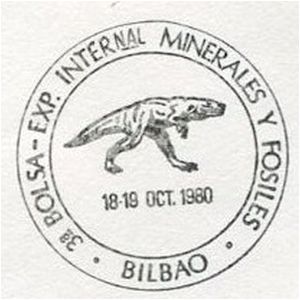 Dinosaur on commemorative postmark of Spain 1980
