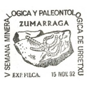 Sea star fossil on commemorative postmark of Spain 1992