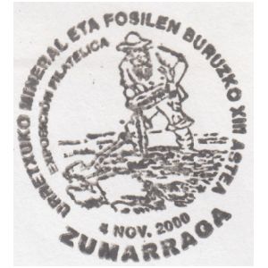 Fossil collector on commemorative postmark of Spain 2000