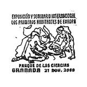 Prehistoric humans on commemorative postmark of Spain 2000