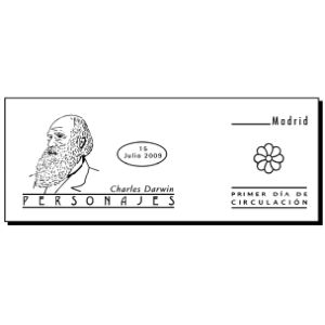 Charles Darwin on commemorative postmark of Spain 2009