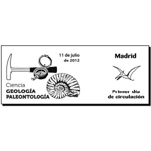 Ammonite and Pterosaur on commemorative postmark of Spain 2012