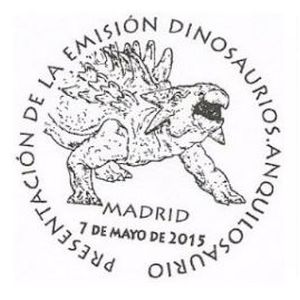 Ankylosaurus dinosaur on commemorative postmark of Spain 2015