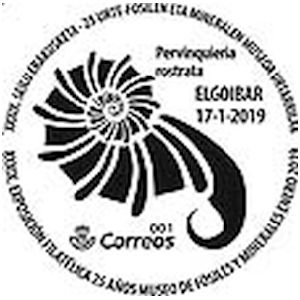 Ammonite fossil on commemorative postmark of Spain 2019