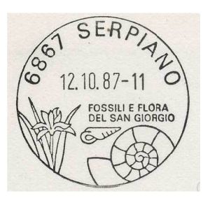 Ammonite on commemorative postmark of Switzerland 1985