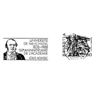 Louis Agassiz on commemorative postmark of Switzerland 1988
