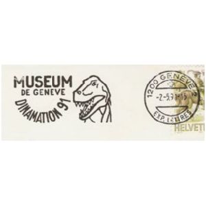 Dinosaur on commemorative postmark of Switzerland 1991