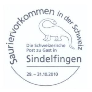 Sauropod dinosaur on commemorative postmark of Switzerland 2010