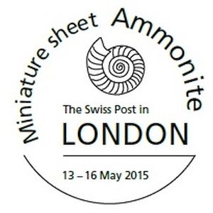 Ammonite on commemorative postmark of Switzerland 2015