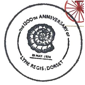 Ammonite on commemorative postmark of UK 1974