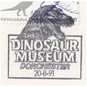 Fossil of dinosaur on postmark of UK 1991