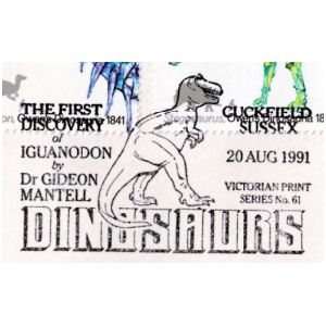 Fossil of dinosaur on postmark of UK 1991