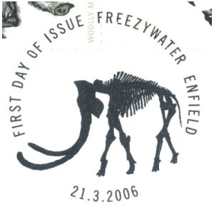 Skeleton of Mammoth on postmark of UK 2006