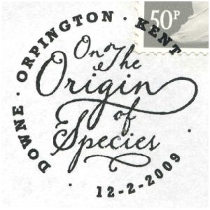 Origin of Species on postmark of UK 2009