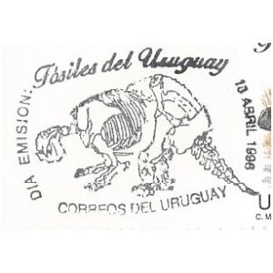 Glyptodon fossil on postmarks of Uruguay 1996