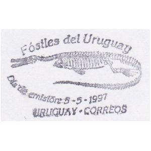 Mesosaurus fossil on postmarks of Uruguay 1997