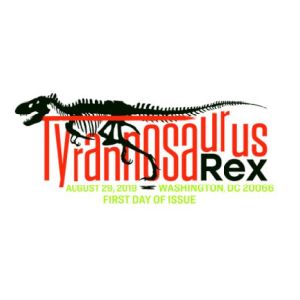 Fossil od Tyrannosaurus Rex on commemorative postmark of USA 2019