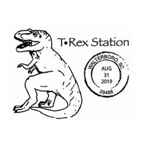 Tyrannosaurus Rex on commemorative postmark of USA 2019