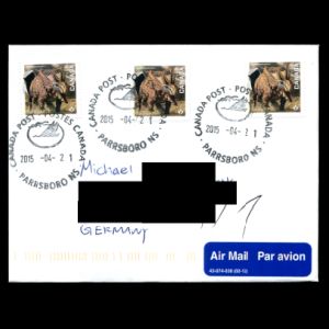 Dinosaur stamps on circulated letter of Canada