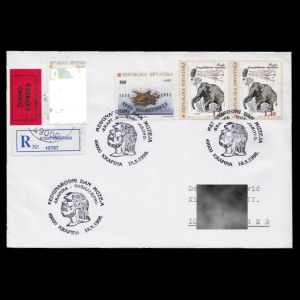 Gomphotgerium angustidents stamps on commemorative cover of Croatia 1998