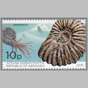 Ammonite on stamp of Abkhazia 2019