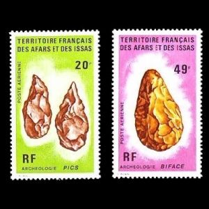 Flint tools on stamps of Afars and Issas 1973