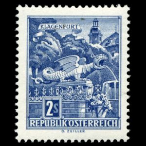 Lindwurmbrunnen von Klagenfurt on stamp of Austria 1968
