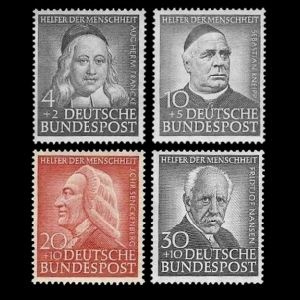 Johann Christian Senckenberg among other famous persons on stamps of Germany 1953