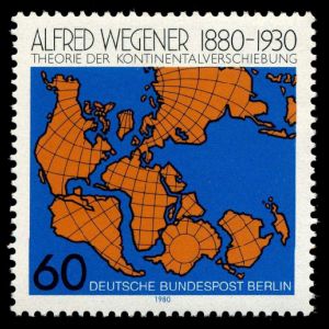 Continents drift on stamp of West Berlin 1980