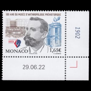Prince Albert I and the Museum Of Prehistoric Anthropology of Monaco on stamp of Monaco 2022