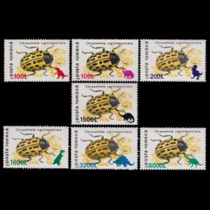 Dinosaur silhouettes on stamp of Romania 1999