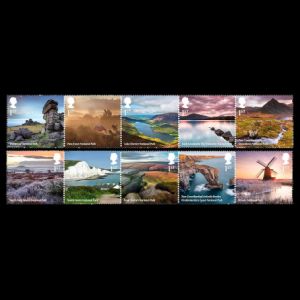 Fossil found places on National Park stamps of UK 2021