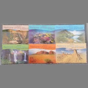 Australian Willandra lakes, fossil found place, on stamps of United Nations 1999