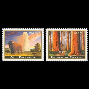 Old Faithful, part of Yellowstone National Park on stamp of USA 2009