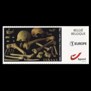 Neanderthal Man skeletons found from the cave of Spy on personalized stamp of Belgium 2019
