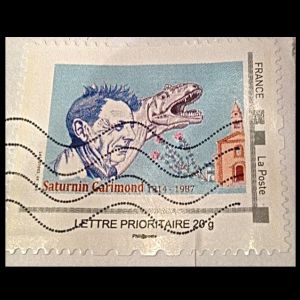 Saturini Garimond and dinosaur on personalized stamp of France 2014